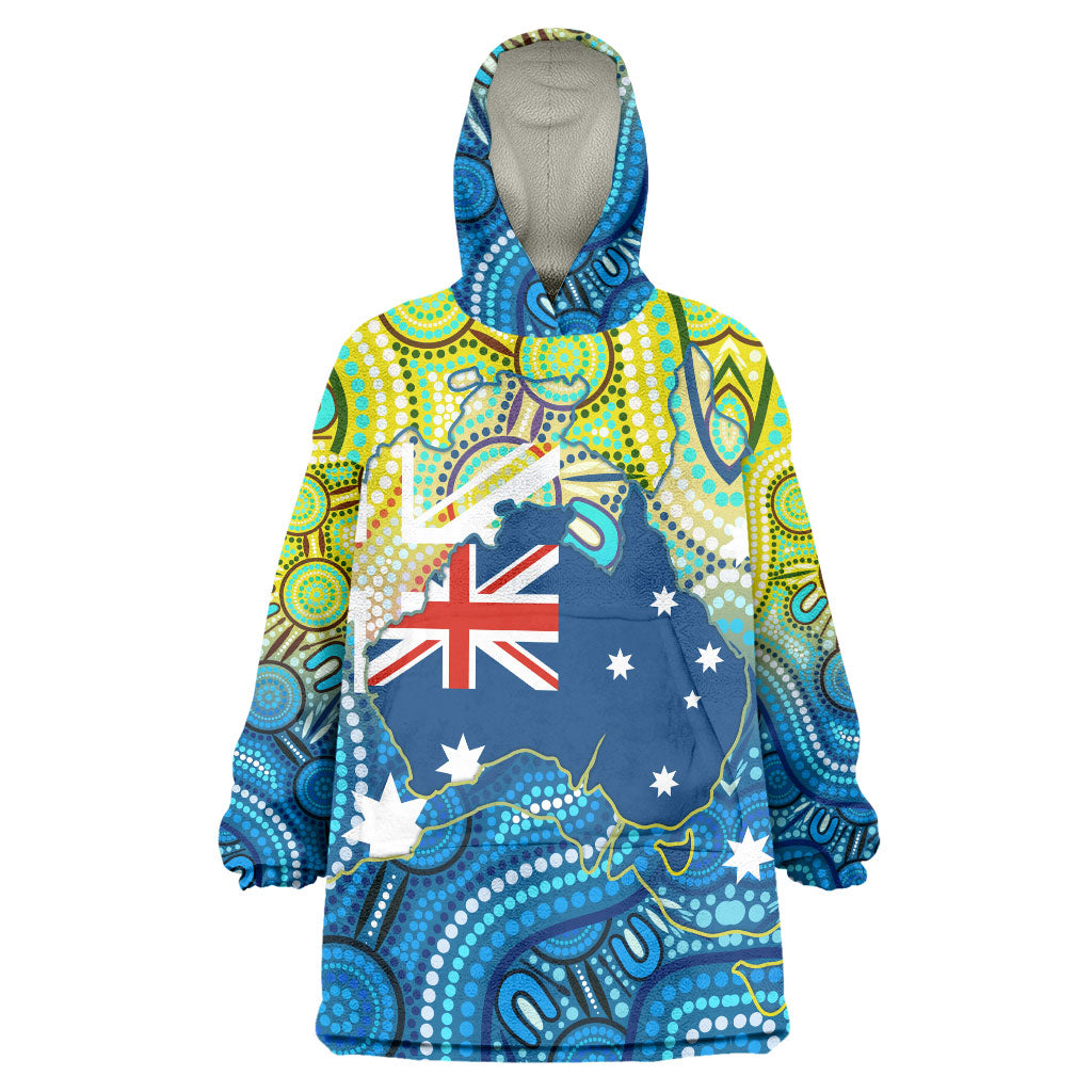 Australia National Swimming Team Wearable Blanket Hoodie Aboriginal Dot Art Ocean Wave Pattern