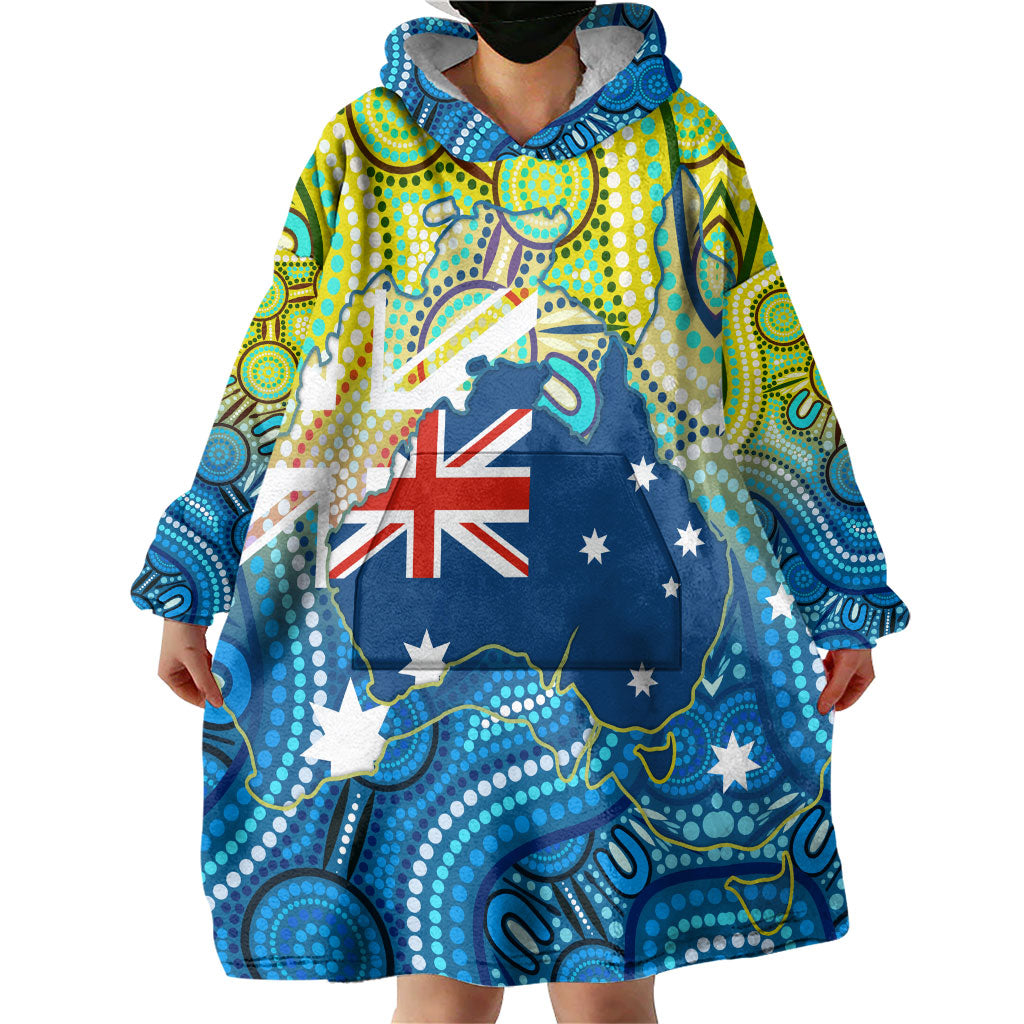 Australia National Swimming Team Wearable Blanket Hoodie Aboriginal Dot Art Ocean Wave Pattern