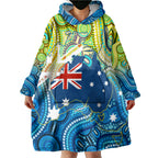 Australia National Swimming Team Wearable Blanket Hoodie Aboriginal Dot Art Ocean Wave Pattern