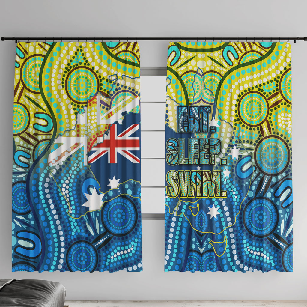 Australia National Swimming Team Window Curtain Aboriginal Dot Art Ocean Wave Pattern