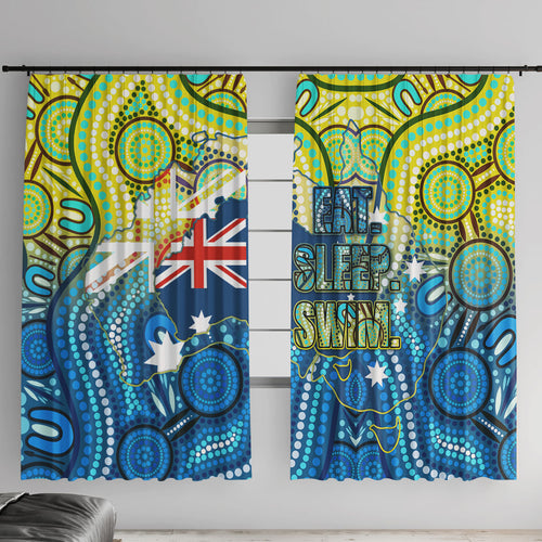 Australia National Swimming Team Window Curtain Aboriginal Dot Art Ocean Wave Pattern