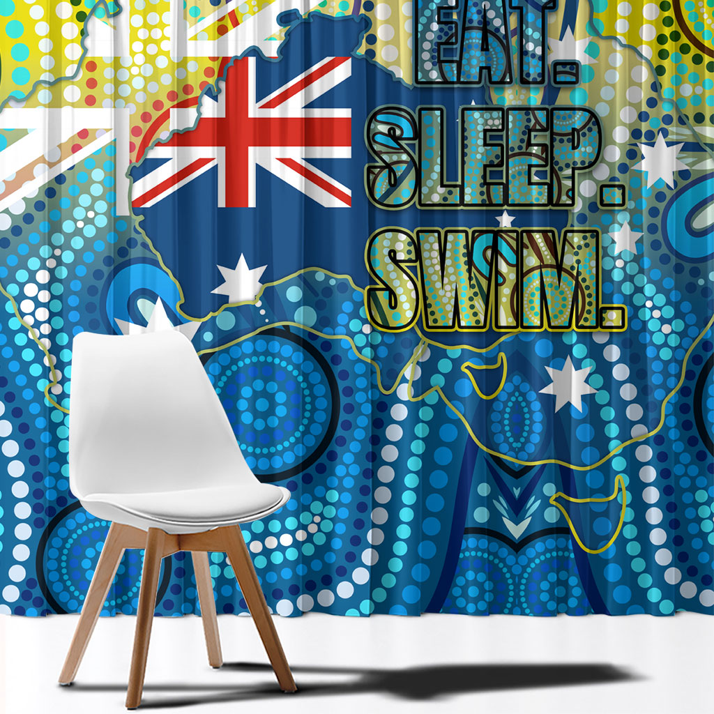 Australia National Swimming Team Window Curtain Aboriginal Dot Art Ocean Wave Pattern