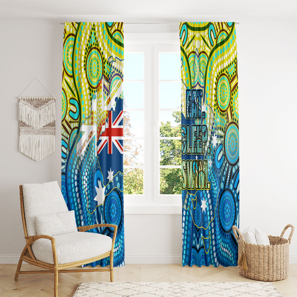 Australia National Swimming Team Window Curtain Aboriginal Dot Art Ocean Wave Pattern