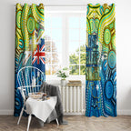 Australia National Swimming Team Window Curtain Aboriginal Dot Art Ocean Wave Pattern