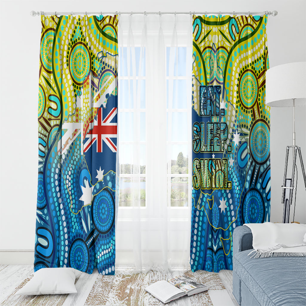 Australia National Swimming Team Window Curtain Aboriginal Dot Art Ocean Wave Pattern