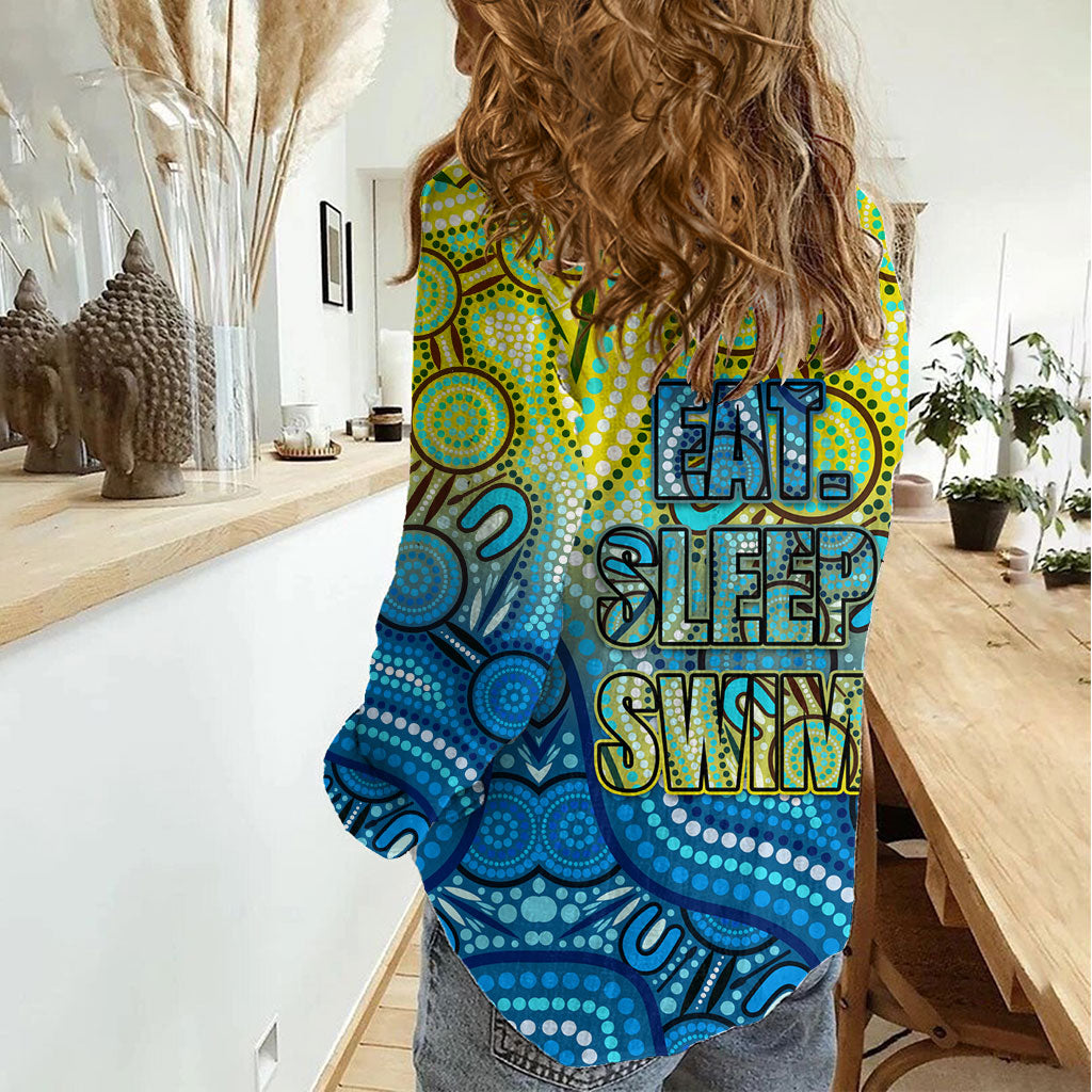 Australia National Swimming Team Women Casual Shirt Aboriginal Dot Art Ocean Wave Pattern