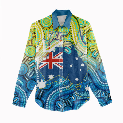 Australia National Swimming Team Women Casual Shirt Aboriginal Dot Art Ocean Wave Pattern