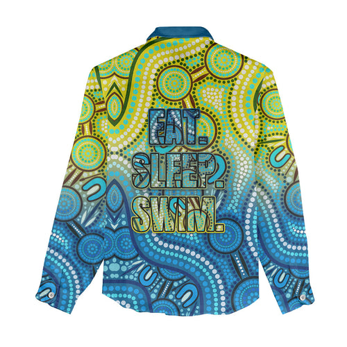 Australia National Swimming Team Women Casual Shirt Aboriginal Dot Art Ocean Wave Pattern