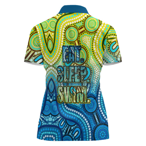 Australia National Swimming Team Women Polo Shirt Aboriginal Dot Art Ocean Wave Pattern