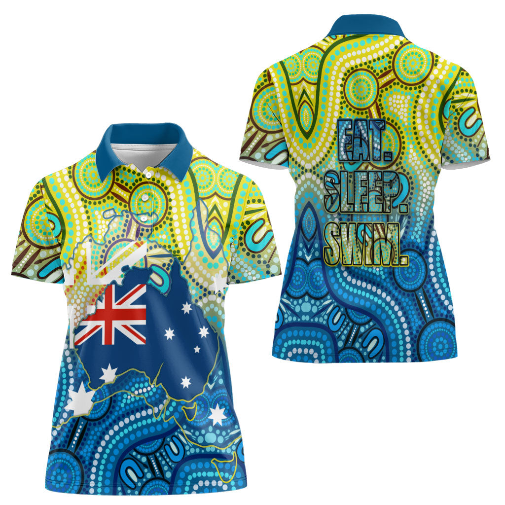 Australia National Swimming Team Women Polo Shirt Aboriginal Dot Art Ocean Wave Pattern