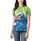 Australia National Swimming Team Women Polo Shirt Aboriginal Dot Art Ocean Wave Pattern