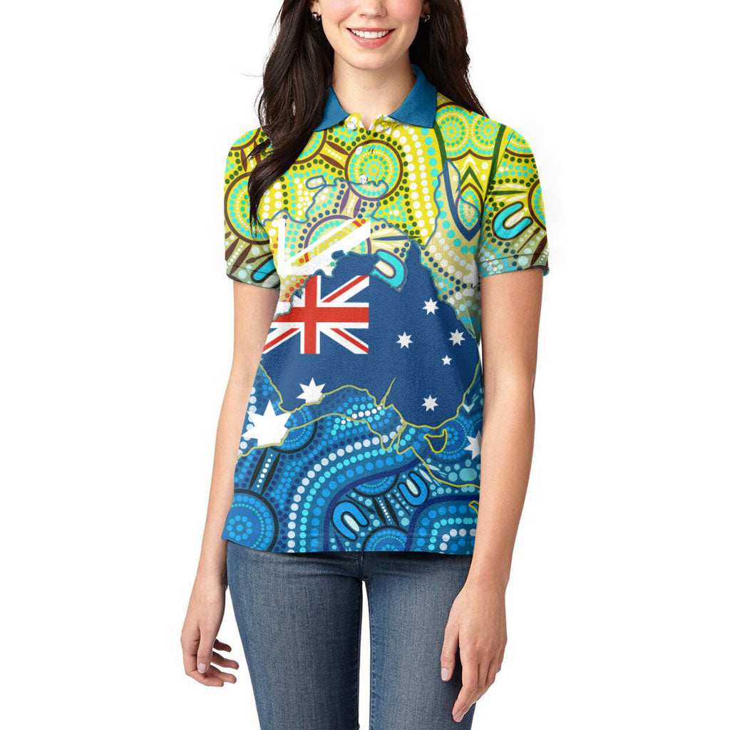 Australia National Swimming Team Women Polo Shirt Aboriginal Dot Art Ocean Wave Pattern