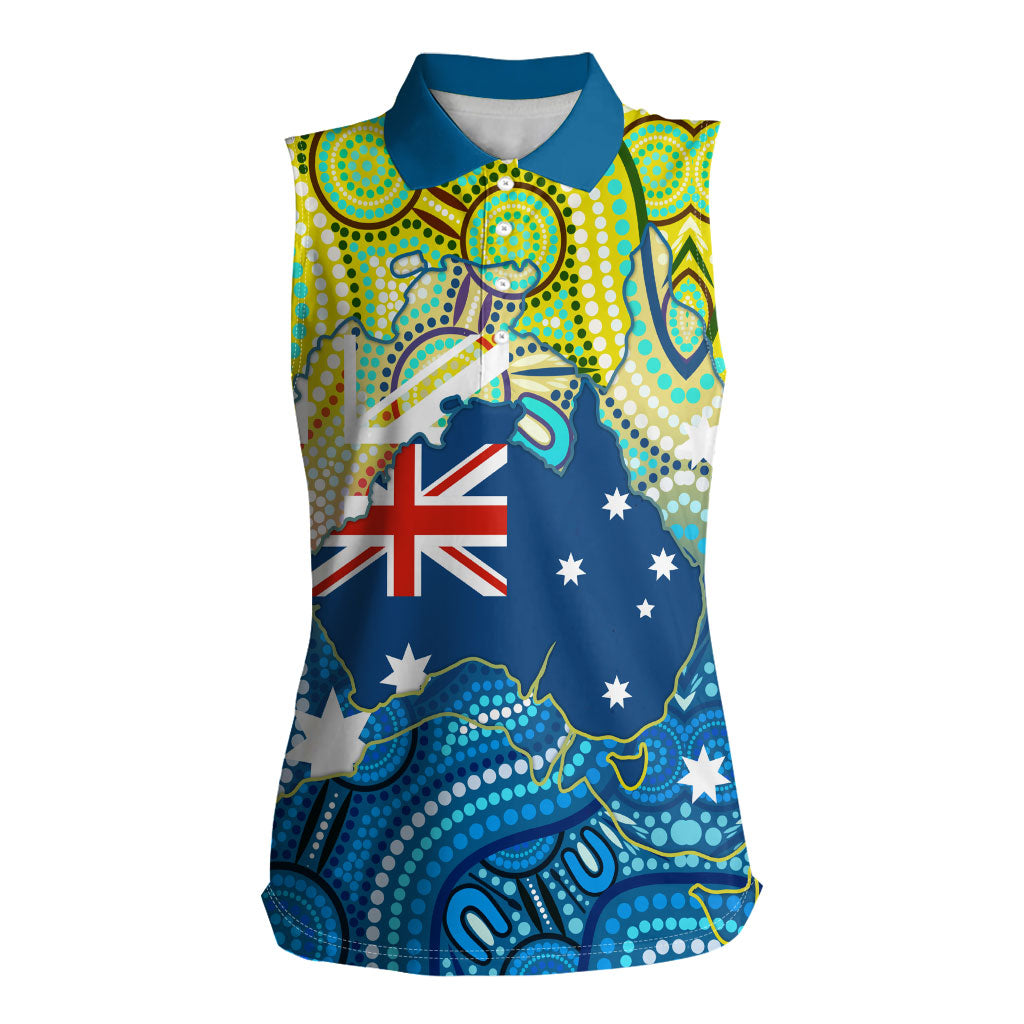 Australia National Swimming Team Women Sleeveless Polo Shirt Aboriginal Dot Art Ocean Wave Pattern