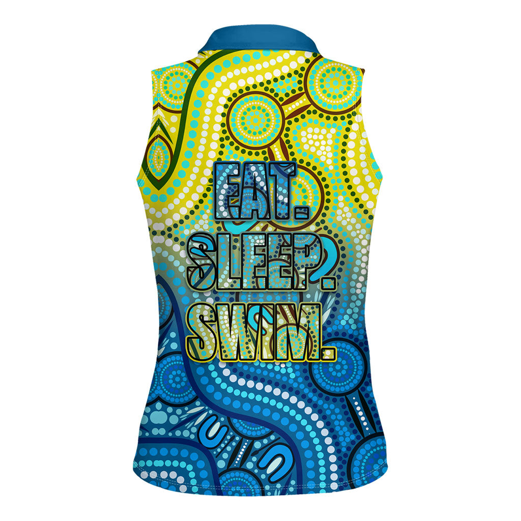 Australia National Swimming Team Women Sleeveless Polo Shirt Aboriginal Dot Art Ocean Wave Pattern