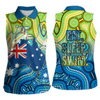 Australia National Swimming Team Women Sleeveless Polo Shirt Aboriginal Dot Art Ocean Wave Pattern