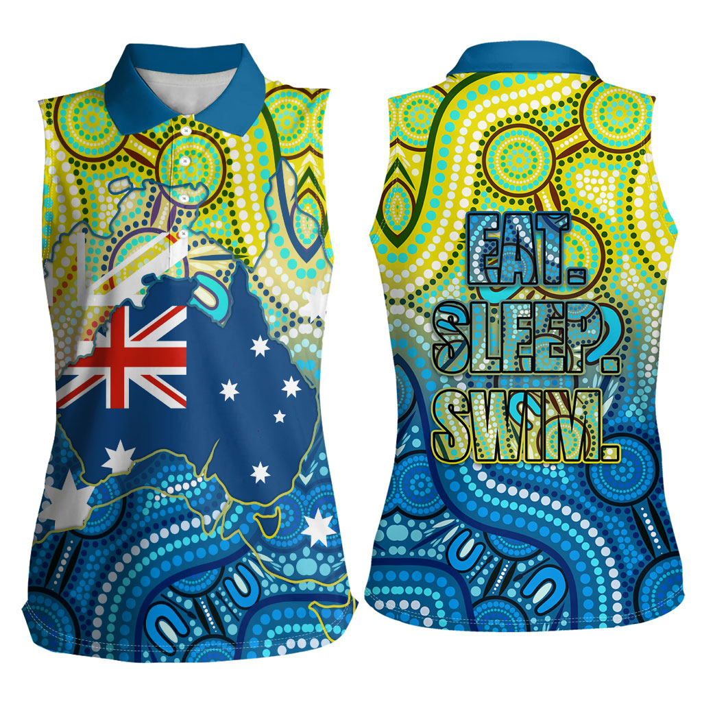 Australia National Swimming Team Women Sleeveless Polo Shirt Aboriginal Dot Art Ocean Wave Pattern