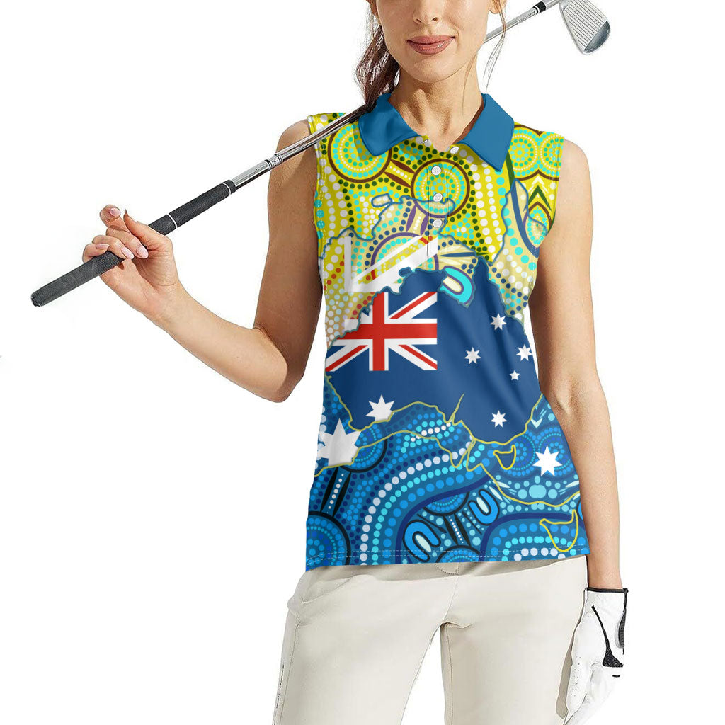 Australia National Swimming Team Women Sleeveless Polo Shirt Aboriginal Dot Art Ocean Wave Pattern