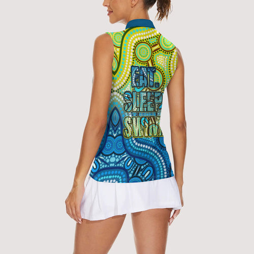 Australia National Swimming Team Women Sleeveless Polo Shirt Aboriginal Dot Art Ocean Wave Pattern