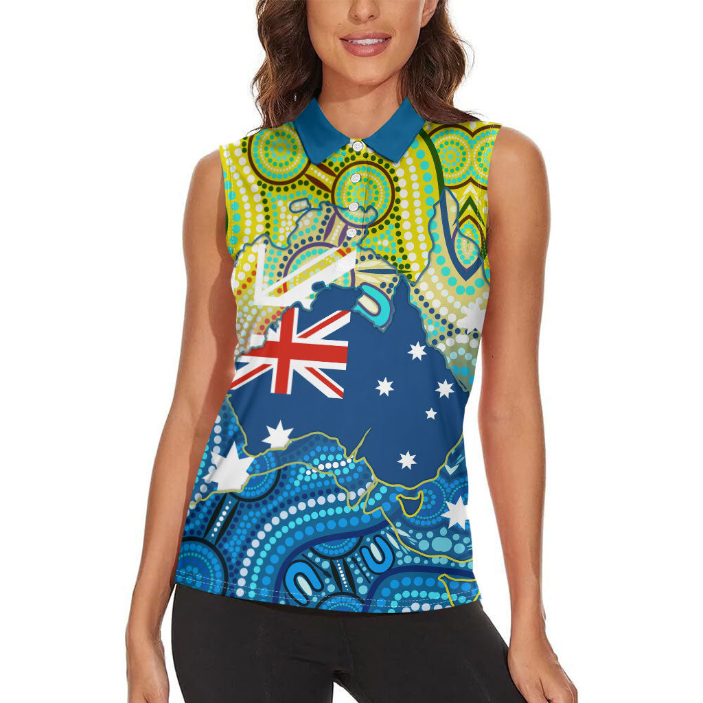 Australia National Swimming Team Women Sleeveless Polo Shirt Aboriginal Dot Art Ocean Wave Pattern