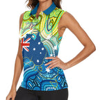 Australia National Swimming Team Women Sleeveless Polo Shirt Aboriginal Dot Art Ocean Wave Pattern