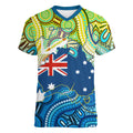 Australia National Swimming Team Women V-Neck T-Shirt Aboriginal Dot Art Ocean Wave Pattern
