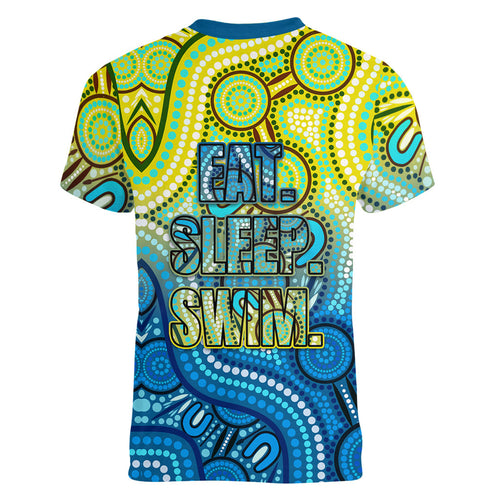 Australia National Swimming Team Women V-Neck T-Shirt Aboriginal Dot Art Ocean Wave Pattern