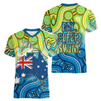 Australia National Swimming Team Women V-Neck T-Shirt Aboriginal Dot Art Ocean Wave Pattern