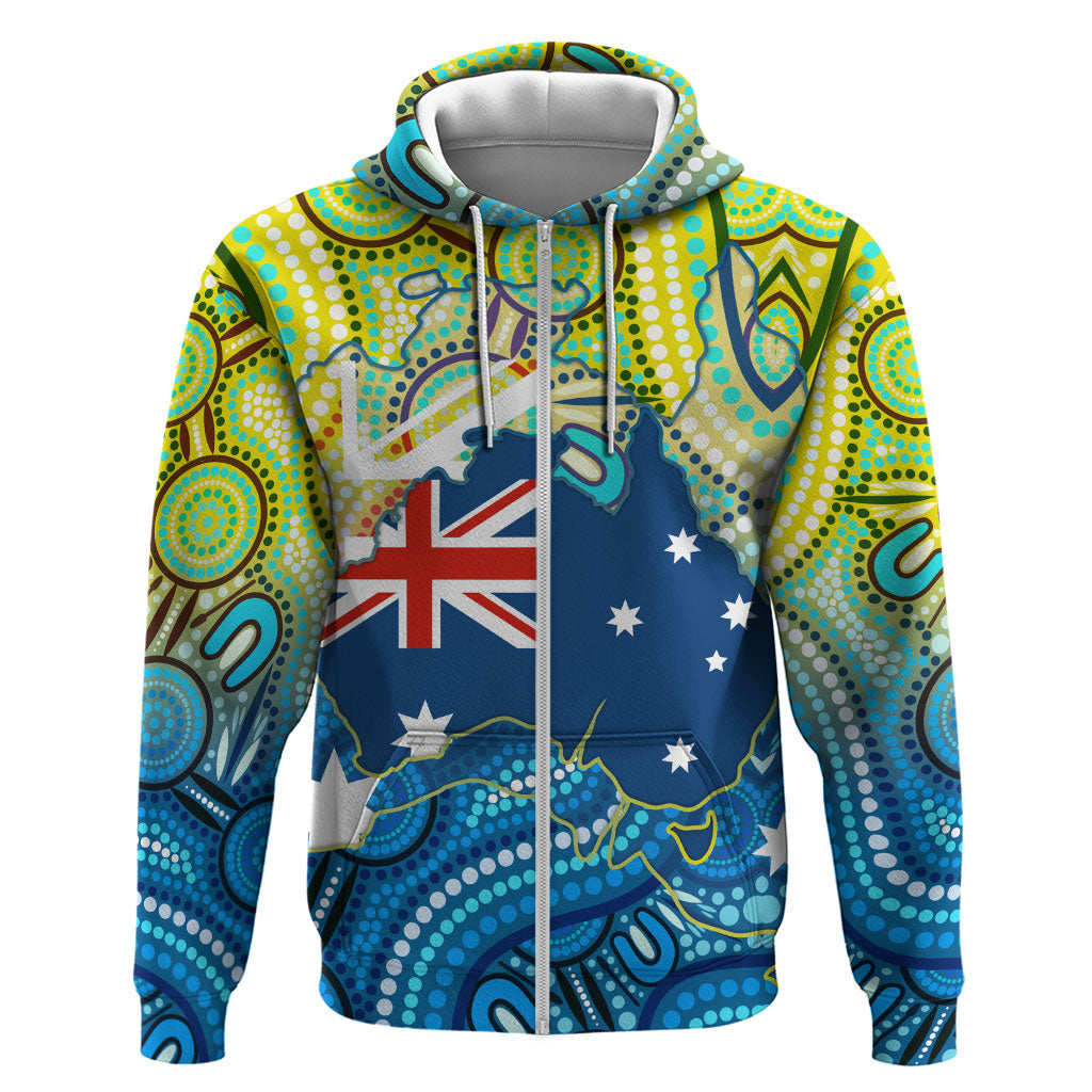 Australia National Swimming Team Zip Hoodie Aboriginal Dot Art Ocean Wave Pattern