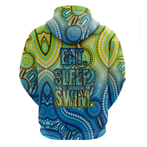 Australia National Swimming Team Zip Hoodie Aboriginal Dot Art Ocean Wave Pattern