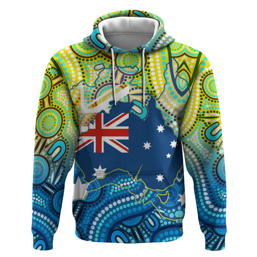 Australia National Swimming Team Zip Hoodie Aboriginal Dot Art Ocean Wave Pattern