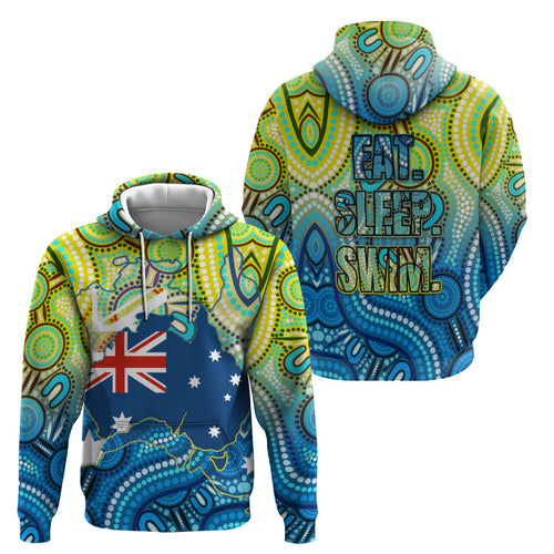 Australia National Swimming Team Zip Hoodie Aboriginal Dot Art Ocean Wave Pattern