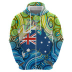 Australia National Swimming Team Zip Hoodie Aboriginal Dot Art Ocean Wave Pattern