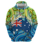 Australia National Swimming Team Zip Hoodie Aboriginal Dot Art Ocean Wave Pattern