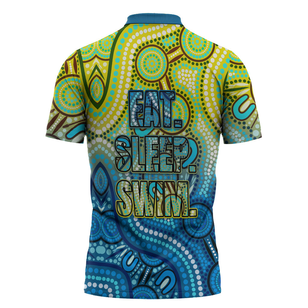 Australia National Swimming Team Zipper Polo Shirt Aboriginal Dot Art Ocean Wave Pattern