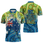 Australia National Swimming Team Zipper Polo Shirt Aboriginal Dot Art Ocean Wave Pattern