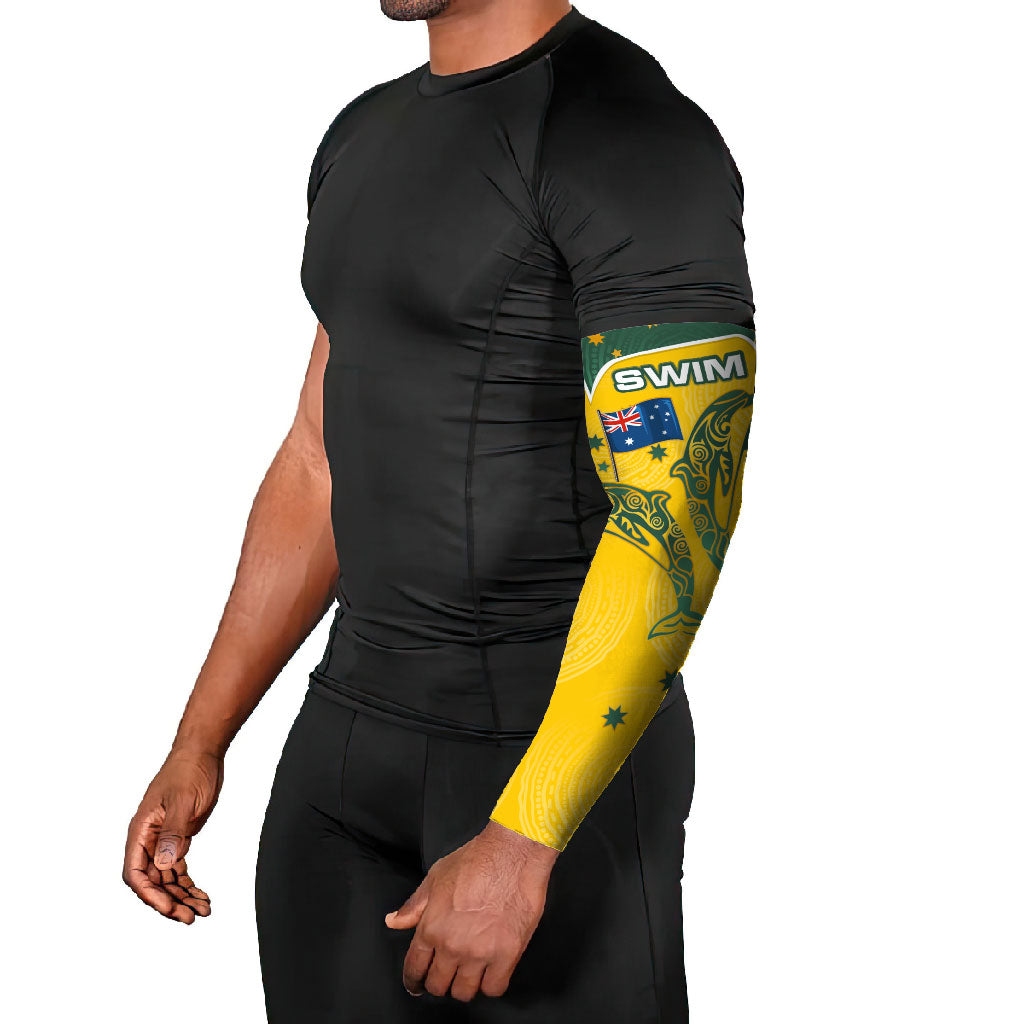 Australia National Swimming Arm Sleeves Tribal Dolphin Indigenous Pattern Art