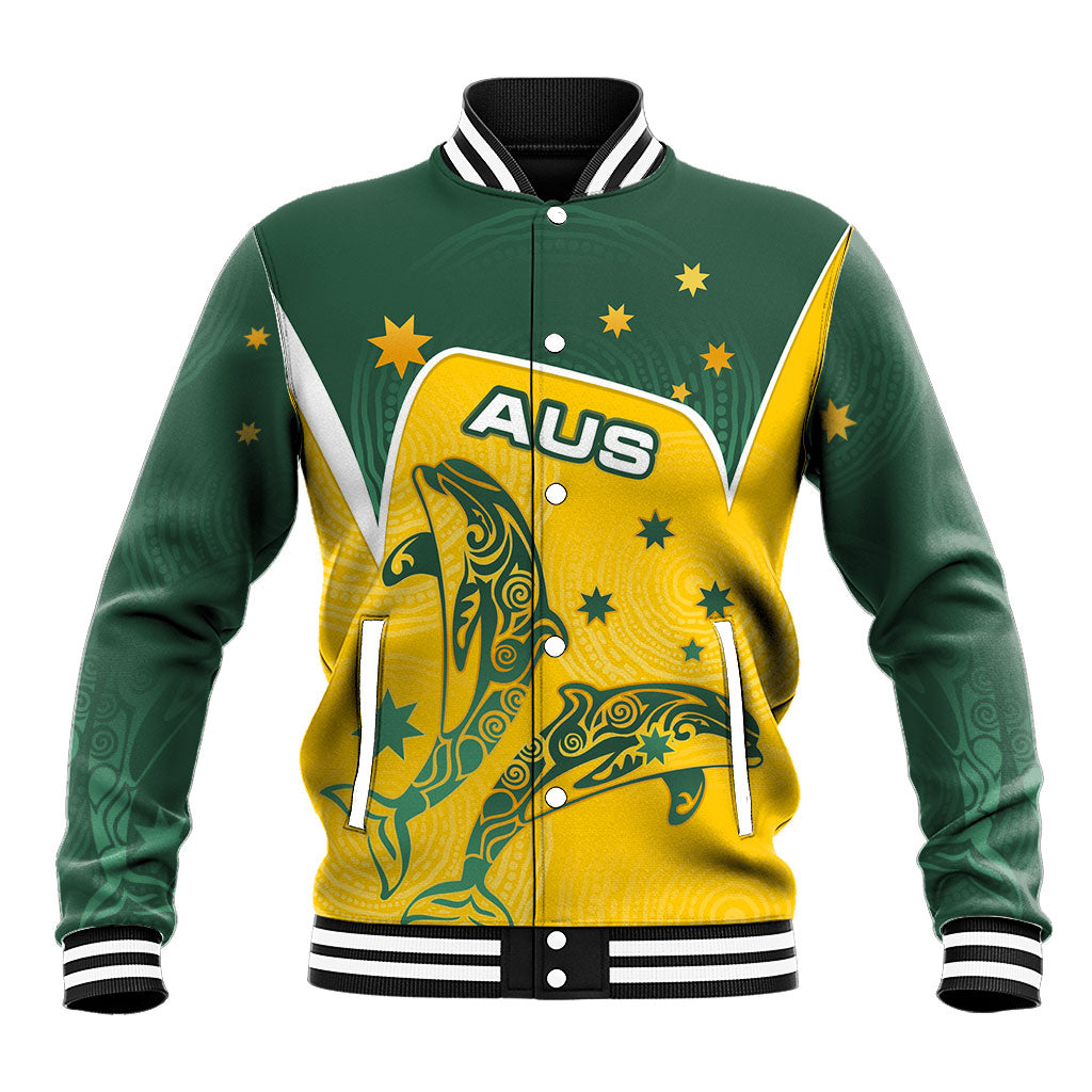 Australia National Swimming Baseball Jacket Tribal Dolphin Indigenous Pattern Art