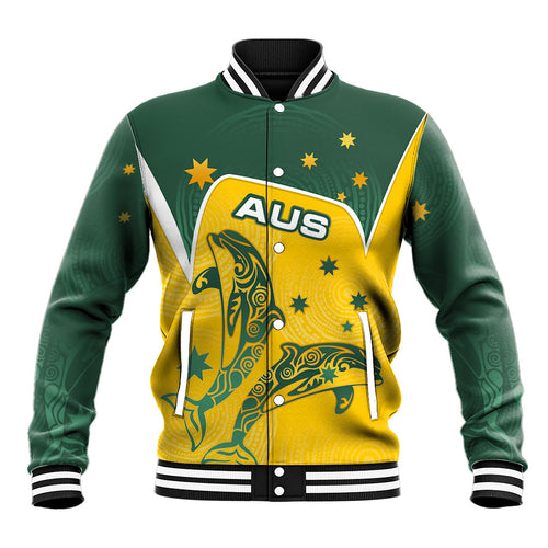 Australia National Swimming Baseball Jacket Tribal Dolphin Indigenous Pattern Art