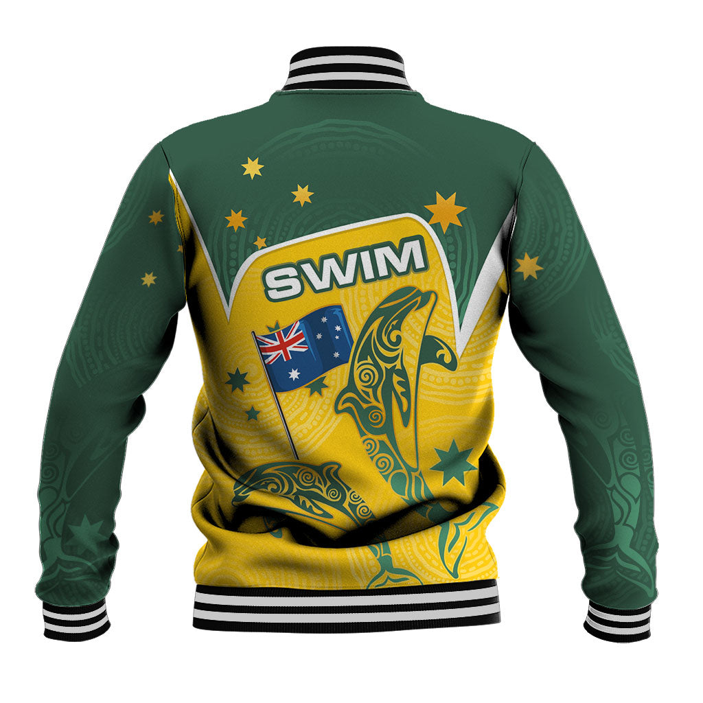 Australia National Swimming Baseball Jacket Tribal Dolphin Indigenous Pattern Art