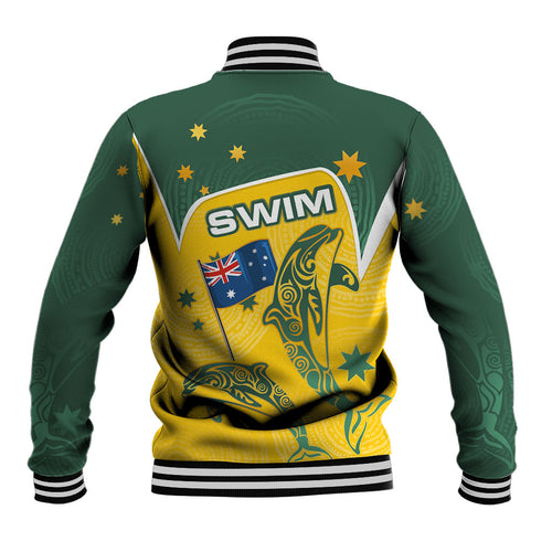 Australia National Swimming Baseball Jacket Tribal Dolphin Indigenous Pattern Art