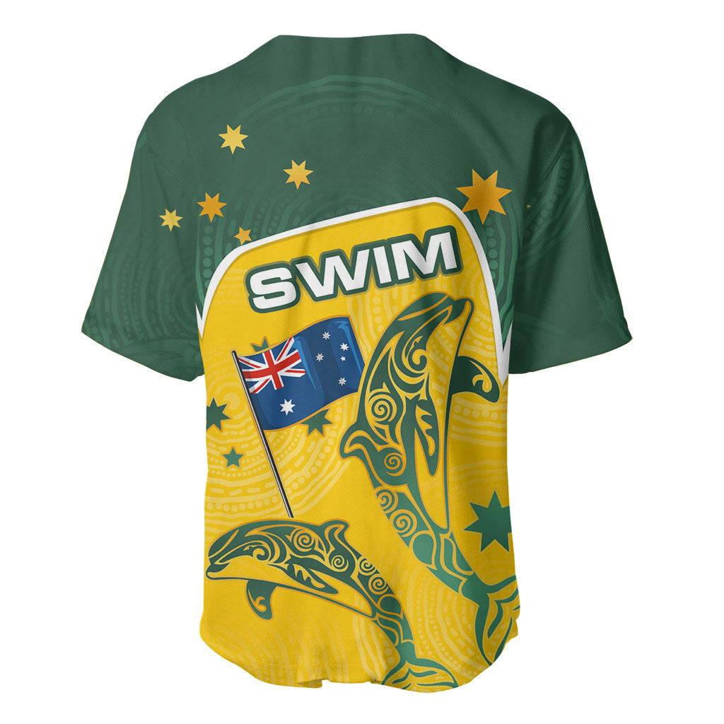 Australia National Swimming Baseball Jersey Tribal Dolphin Indigenous Pattern Art