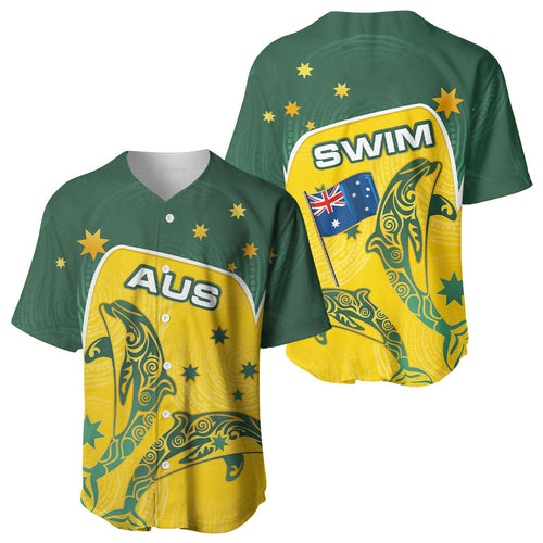 Australia National Swimming Baseball Jersey Tribal Dolphin Indigenous Pattern Art