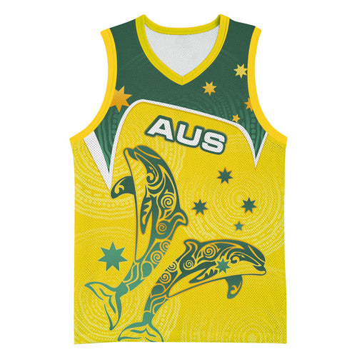 Australia National Swimming Basketball Jersey Tribal Dolphin Indigenous Pattern Art