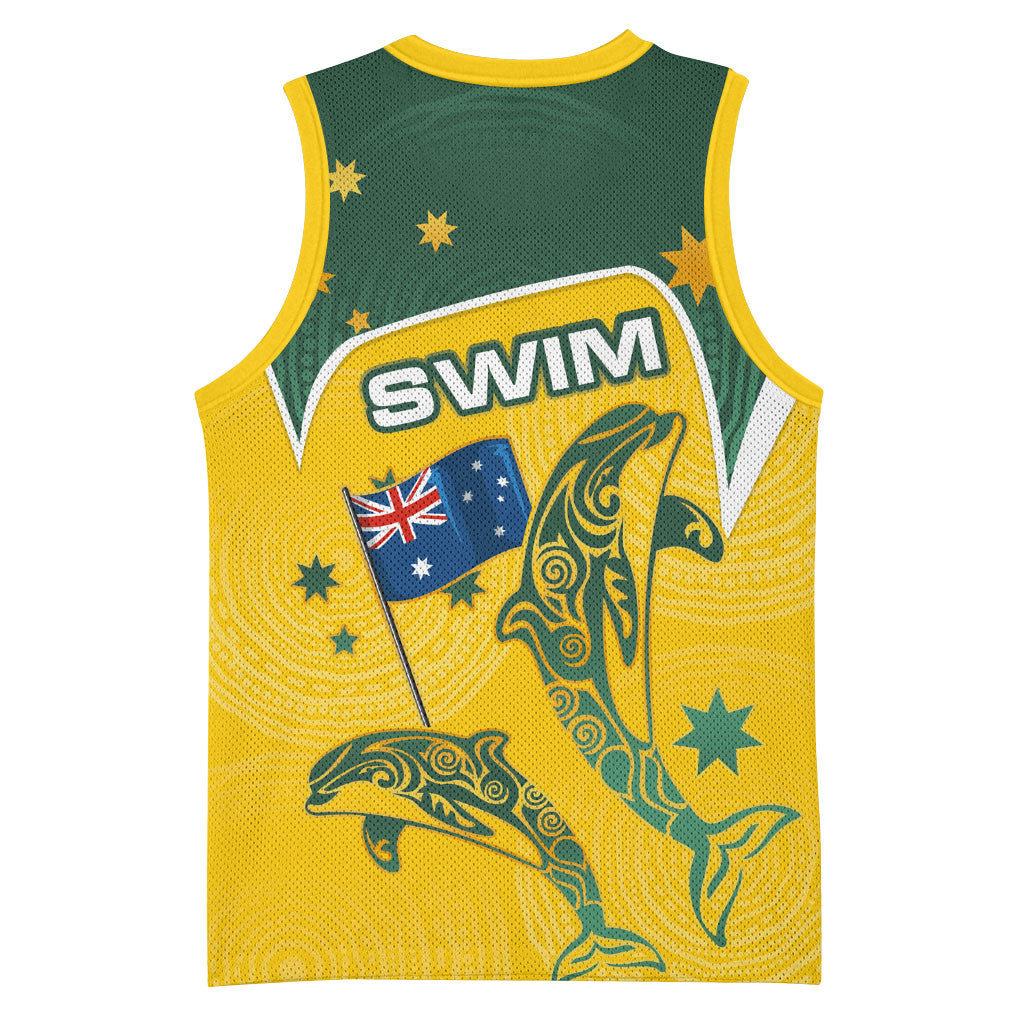 Australia National Swimming Basketball Jersey Tribal Dolphin Indigenous Pattern Art