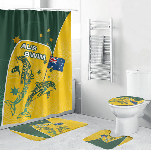 Australia National Swimming Bathroom Set Tribal Dolphin Indigenous Pattern Art