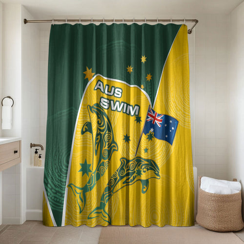 Australia National Swimming Bathroom Set Tribal Dolphin Indigenous Pattern Art