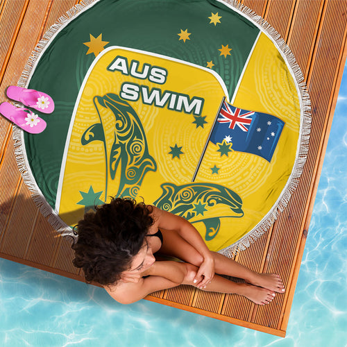 Australia National Swimming Beach Blanket Tribal Dolphin Indigenous Pattern Art