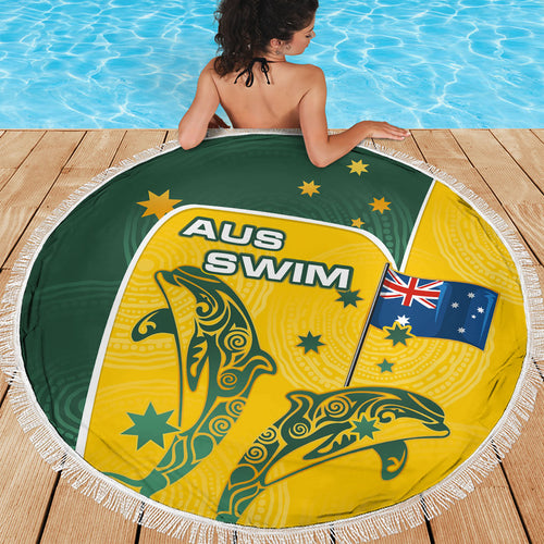 Australia National Swimming Beach Blanket Tribal Dolphin Indigenous Pattern Art