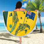 Australia National Swimming Beach Blanket Tribal Dolphin Indigenous Pattern Art