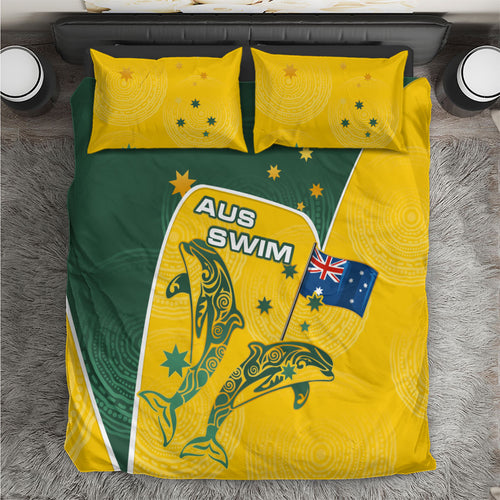 Australia National Swimming Bedding Set Tribal Dolphin Indigenous Pattern Art